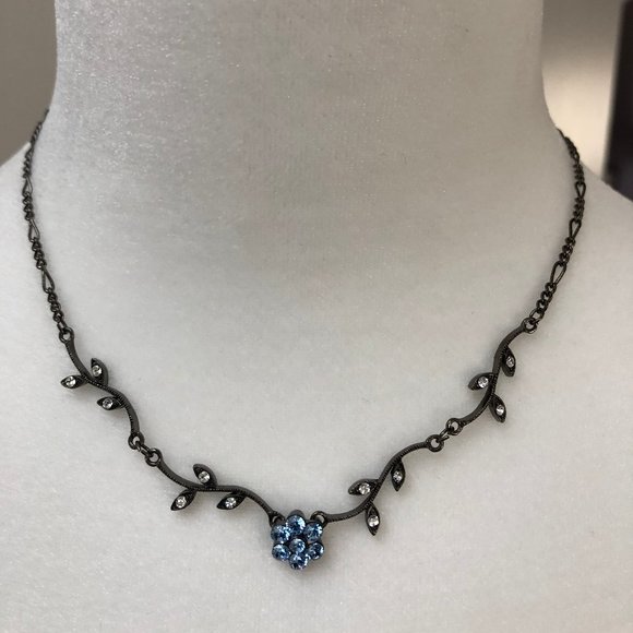 Metal Necklace with Blue and Cubic Stones - Picture 1 of 7